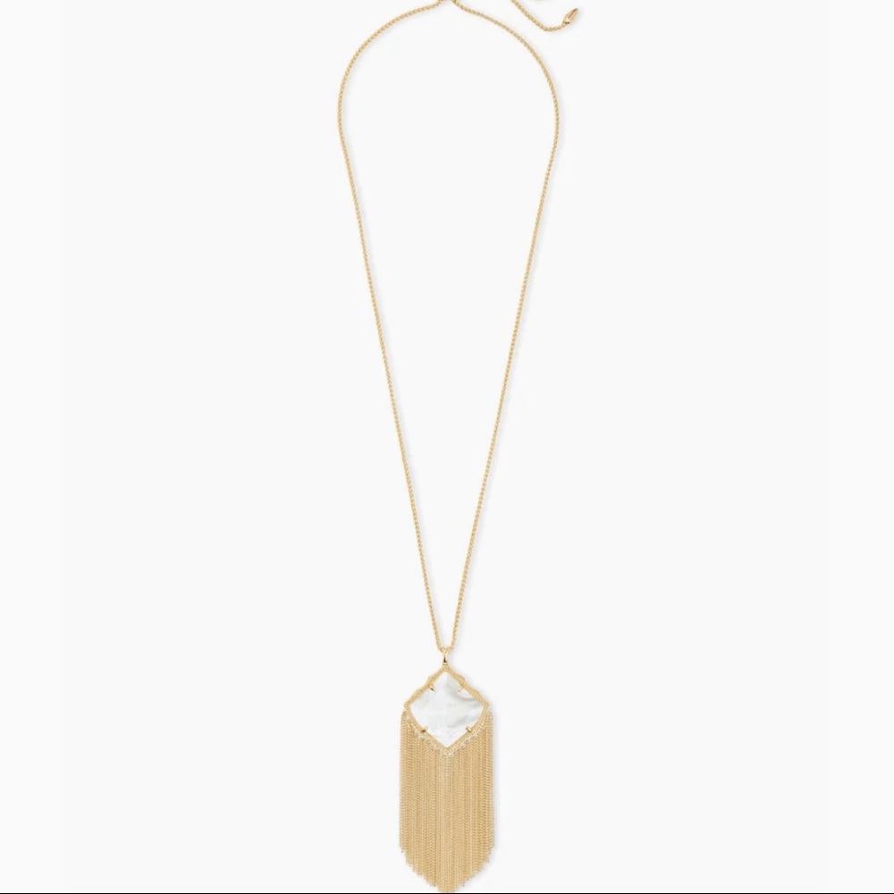 Kingston Gold Long Pendant Necklace in Ivory Pearl